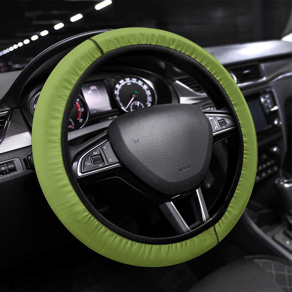 Largemouth Bass Fishing Steering Wheel Cover Fish On Text and Boat Scene in Green and Black Design - Wonder Print Shop