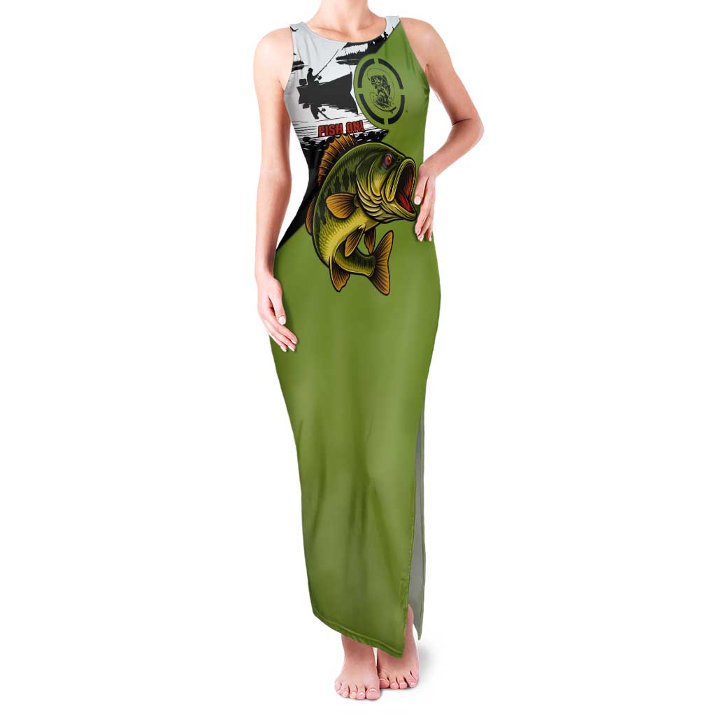 Largemouth Bass Fishing Tank Maxi Dress Fish On Text and Boat Scene in Green and Black Custom Design - Wonder Print Shop