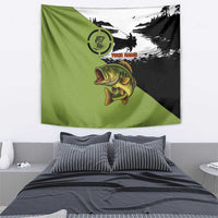 Largemouth Bass Fishing Tapestry Fish On Text and Boat Scene in Green and Black Custom Design - Wonder Print Shop