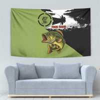 Largemouth Bass Fishing Tapestry Fish On Text and Boat Scene in Green and Black Custom Design - Wonder Print Shop