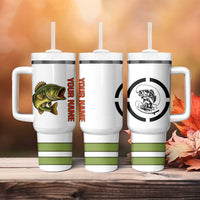 Largemouth Bass Fishing Tumbler With Handle Fish On Text and Boat Scene in Green and Black Custom Design - Wonder Print Shop