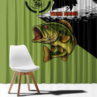 Largemouth Bass Fishing Window Curtain Fish On Text and Boat Scene in Green and Black Custom Design - Wonder Print Shop
