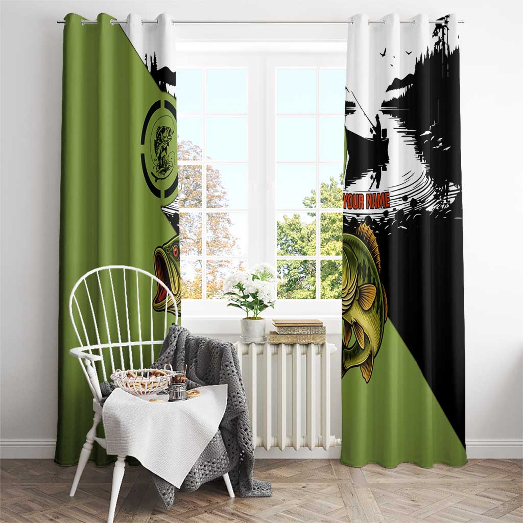 Largemouth Bass Fishing Window Curtain Fish On Text and Boat Scene in Green and Black Custom Design - Wonder Print Shop