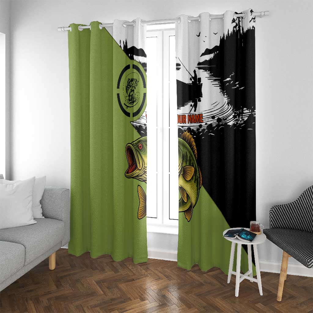 Largemouth Bass Fishing Window Curtain Fish On Text and Boat Scene in Green and Black Custom Design - Wonder Print Shop