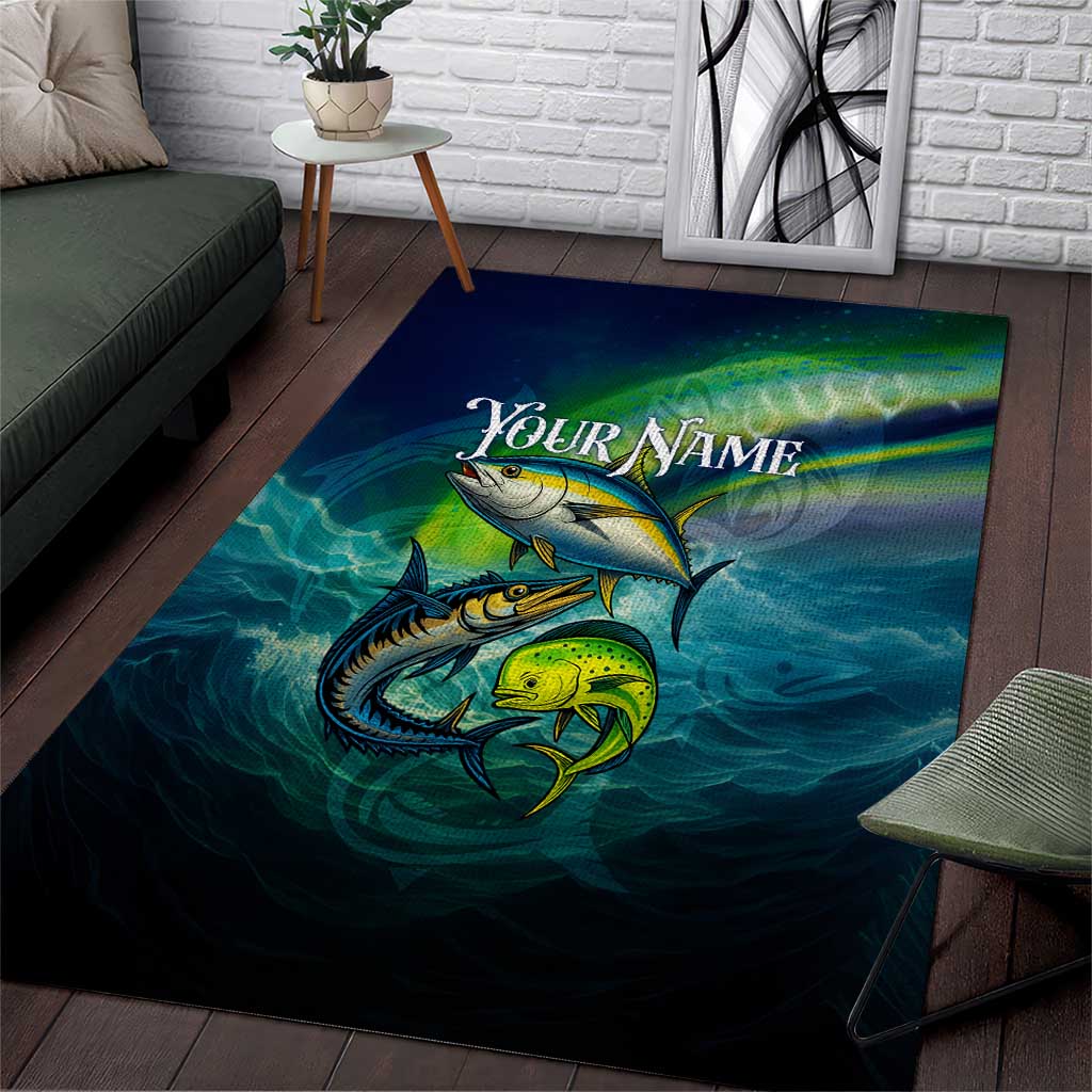 Offshore Fishing Custom Area Rug Tuna Mahi Mahi and Wahoo in Ocean Wave Design - Wonder Print Shop