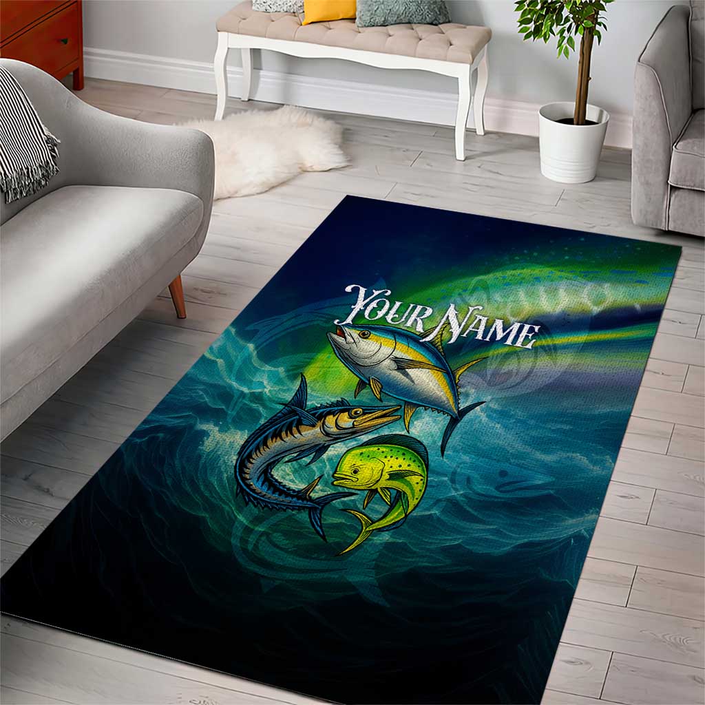 Offshore Fishing Custom Area Rug Tuna Mahi Mahi and Wahoo in Ocean Wave Design - Wonder Print Shop
