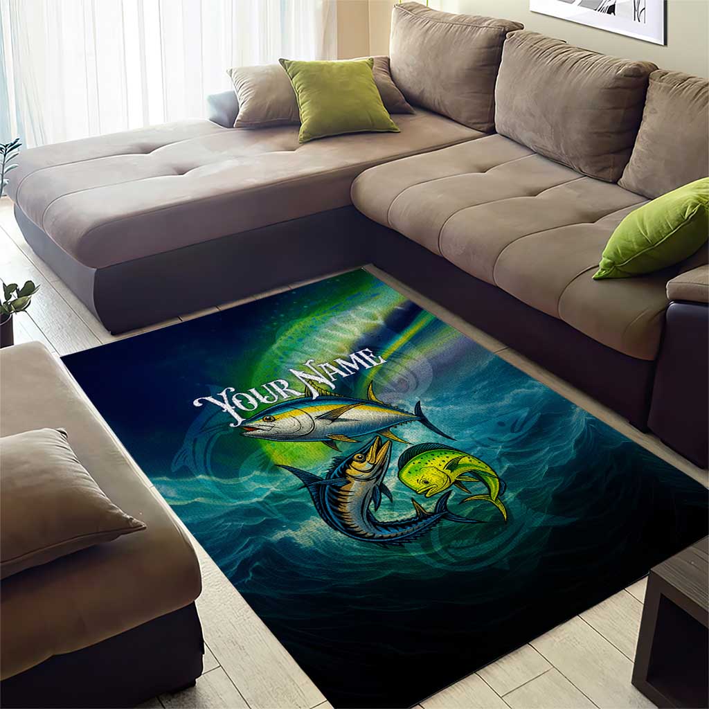 Offshore Fishing Custom Area Rug Tuna Mahi Mahi and Wahoo in Ocean Wave Design - Wonder Print Shop