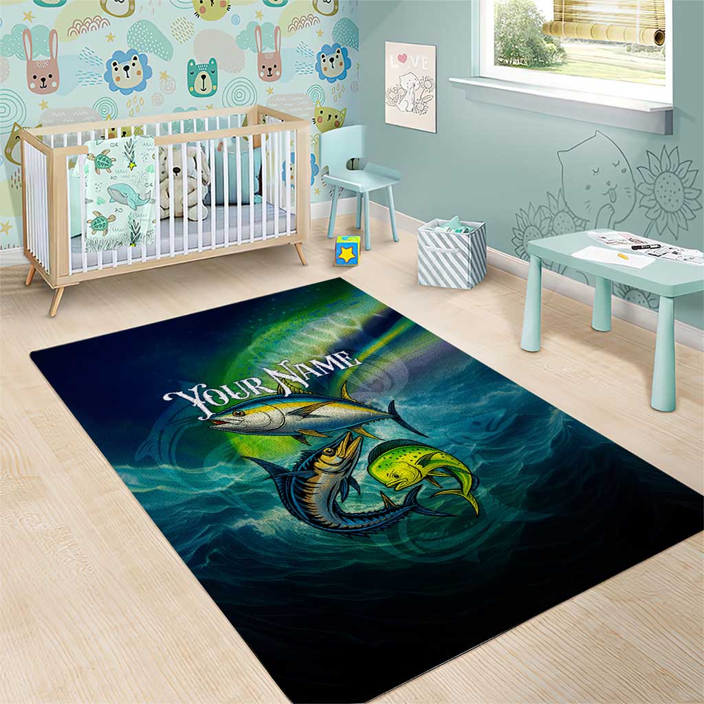 Offshore Fishing Custom Area Rug Tuna Mahi Mahi and Wahoo in Ocean Wave Design - Wonder Print Shop