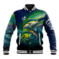 Offshore Fishing Custom Baseball Jacket Tuna Mahi Mahi and Wahoo in Ocean Wave Design - Wonder Print Shop