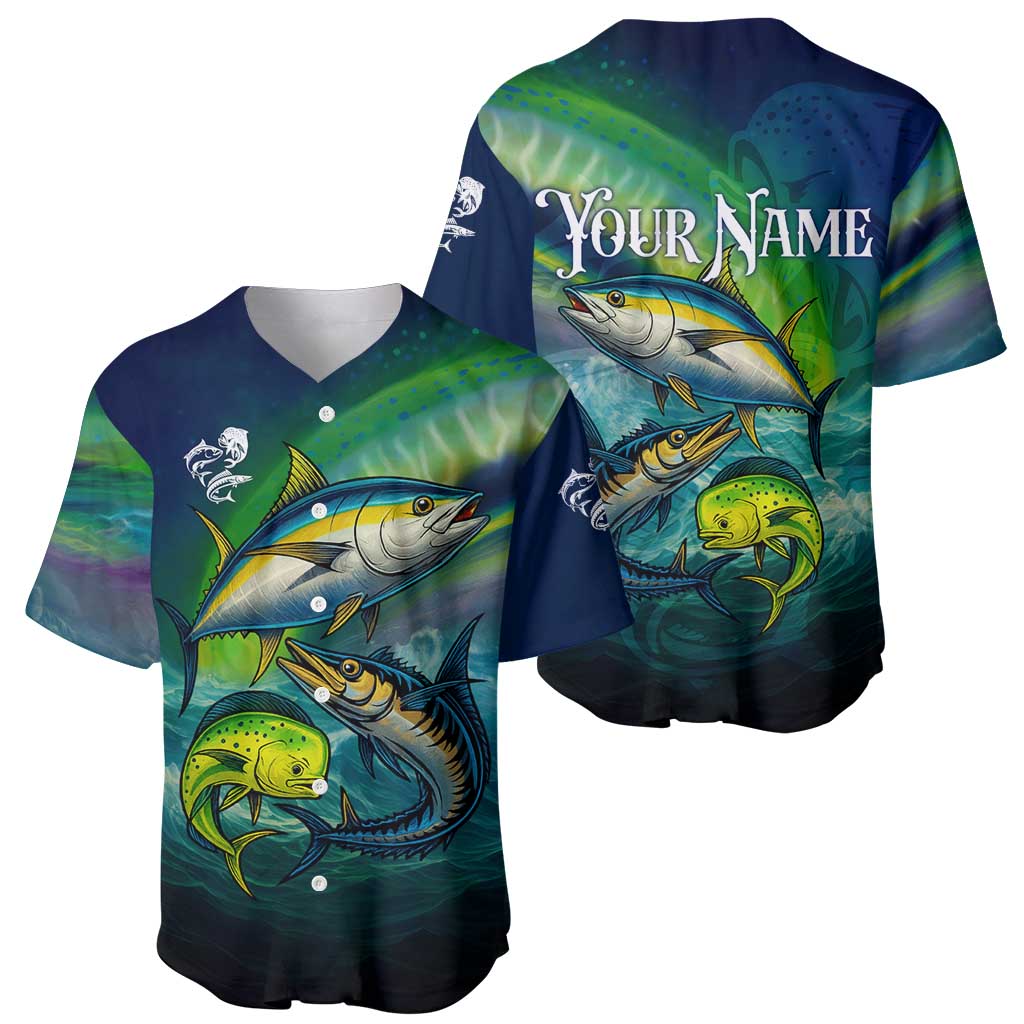 Offshore Fishing Custom Baseball Jersey Tuna Mahi Mahi and Wahoo in Ocean Wave Design - Wonder Print Shop