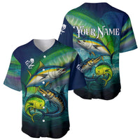 Offshore Fishing Custom Baseball Jersey Tuna Mahi Mahi and Wahoo in Ocean Wave Design - Wonder Print Shop