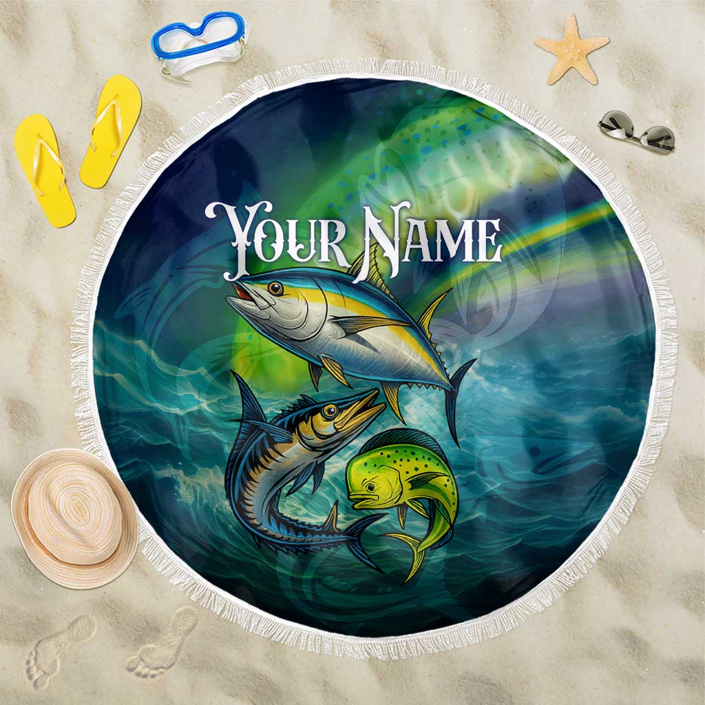 Offshore Fishing Custom Beach Blanket Tuna Mahi Mahi and Wahoo in Ocean Wave Design - Wonder Print Shop