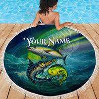 Offshore Fishing Custom Beach Blanket Tuna Mahi Mahi and Wahoo in Ocean Wave Design - Wonder Print Shop