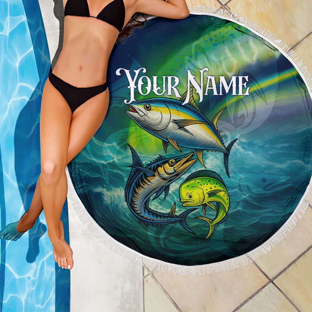 Offshore Fishing Custom Beach Blanket Tuna Mahi Mahi and Wahoo in Ocean Wave Design - Wonder Print Shop
