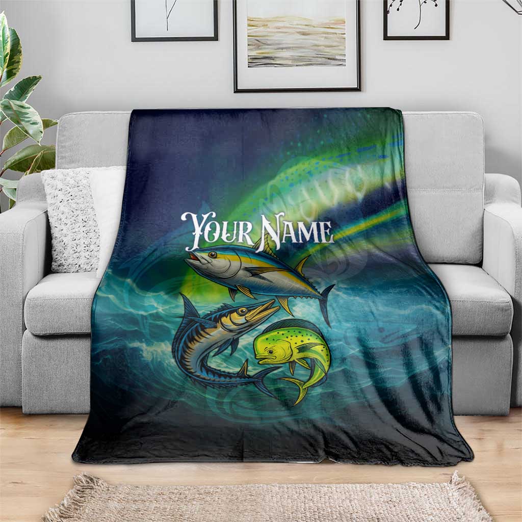 Offshore Fishing Custom Blanket Tuna Mahi Mahi and Wahoo in Ocean Wave Design - Wonder Print Shop