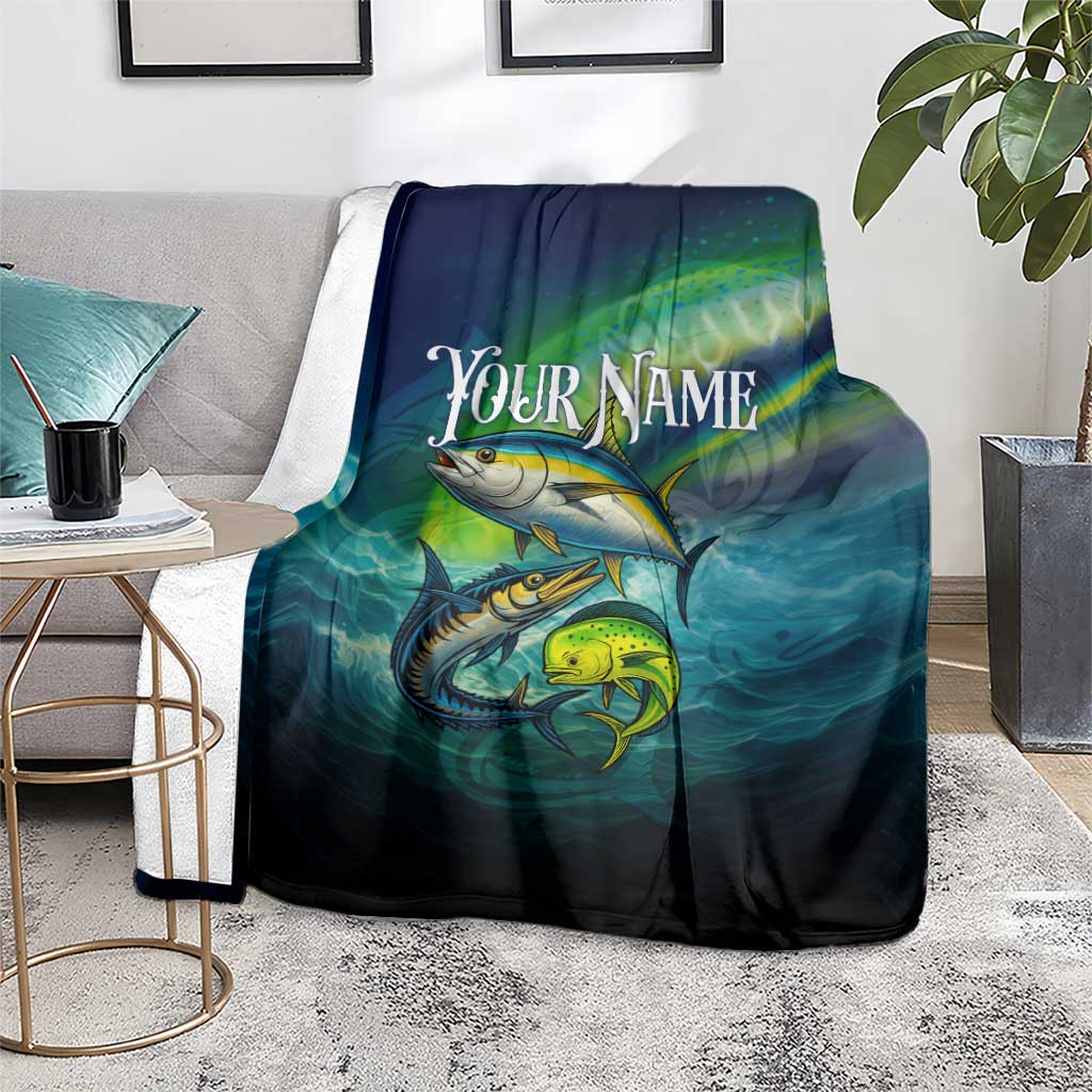 Offshore Fishing Custom Blanket Tuna Mahi Mahi and Wahoo in Ocean Wave Design - Wonder Print Shop