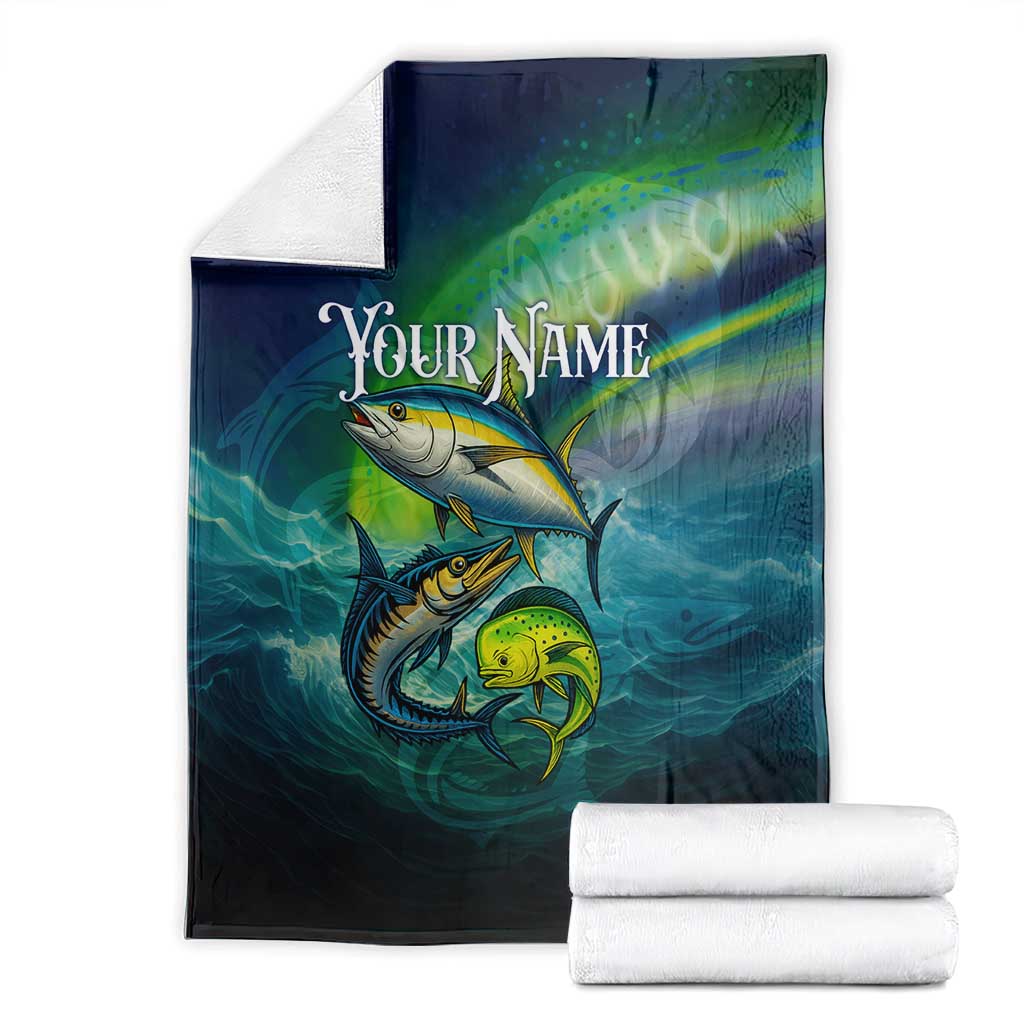 Offshore Fishing Custom Blanket Tuna Mahi Mahi and Wahoo in Ocean Wave Design - Wonder Print Shop