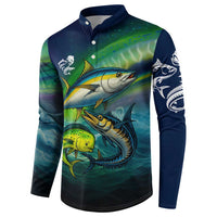 Offshore Fishing Custom Button Sweatshirt Tuna Mahi Mahi and Wahoo in Ocean Wave Design - Wonder Print Shop