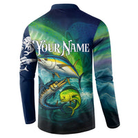 Offshore Fishing Custom Button Sweatshirt Tuna Mahi Mahi and Wahoo in Ocean Wave Design - Wonder Print Shop