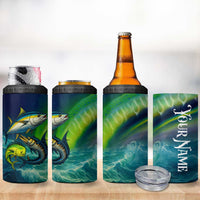 Offshore Fishing Custom 4 in 1 Can Cooler Tumbler Tuna Mahi Mahi and Wahoo in Ocean Wave Design - Wonder Print Shop
