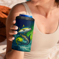 Offshore Fishing Custom 4 in 1 Can Cooler Tumbler Tuna Mahi Mahi and Wahoo in Ocean Wave Design - Wonder Print Shop