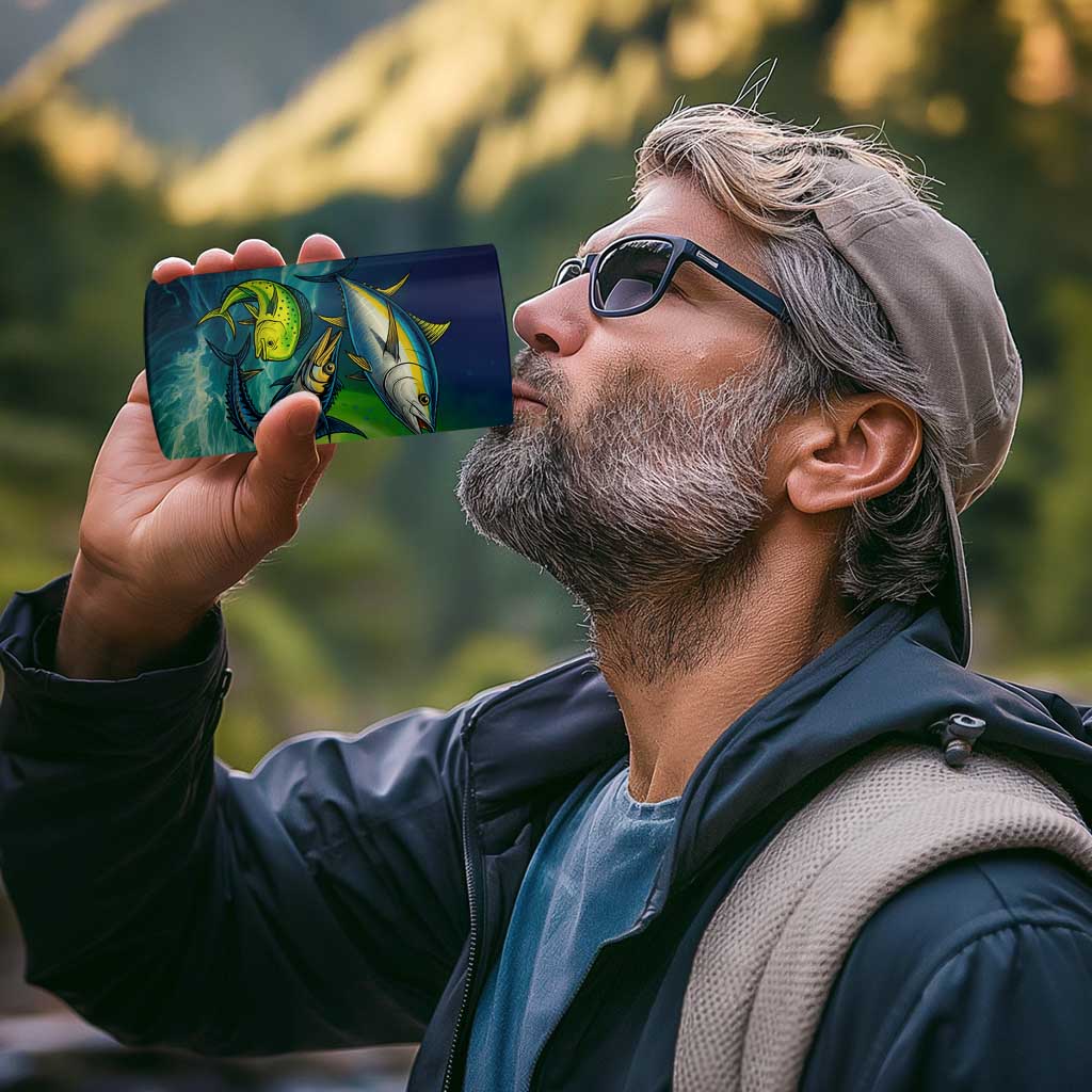Offshore Fishing Custom 4 in 1 Can Cooler Tumbler Tuna Mahi Mahi and Wahoo in Ocean Wave Design - Wonder Print Shop