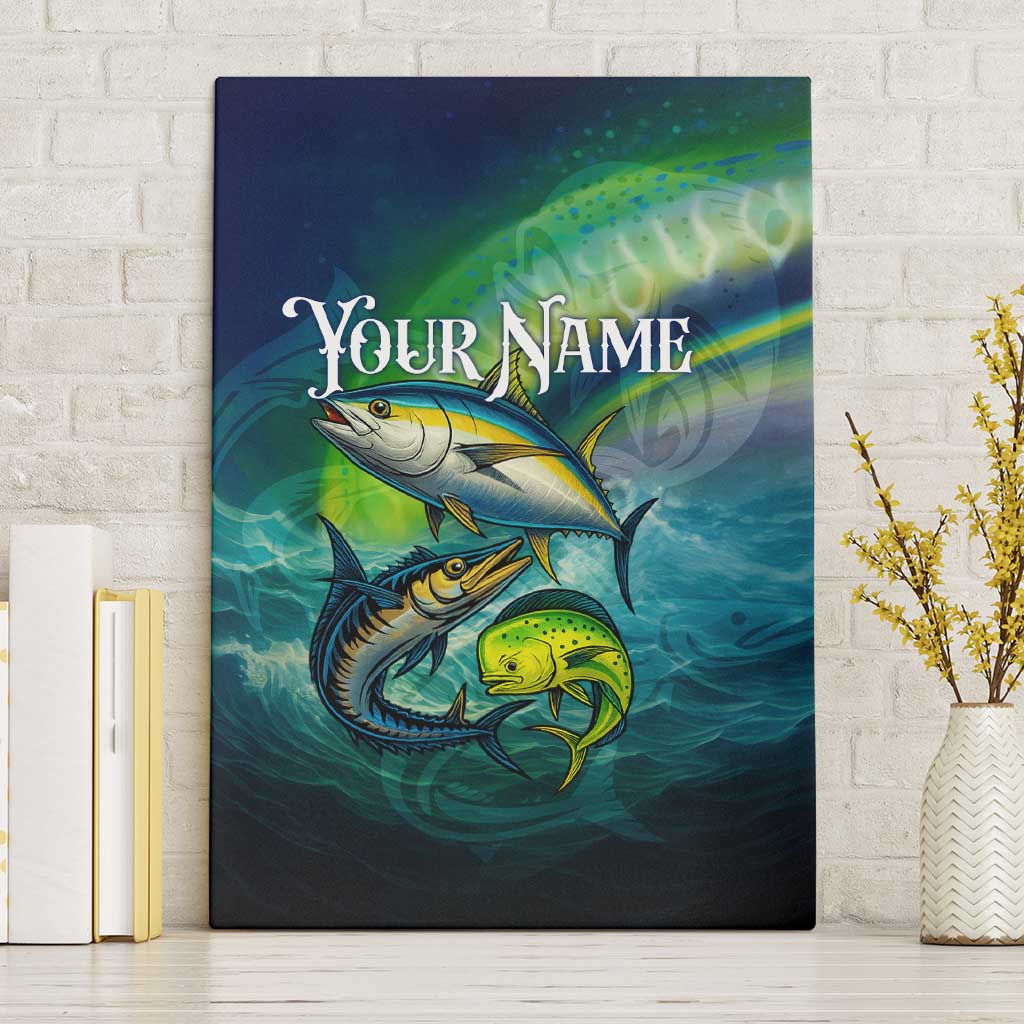 Offshore Fishing Custom Canvas Wall Art Tuna Mahi Mahi and Wahoo in Ocean Wave Design - Wonder Print Shop