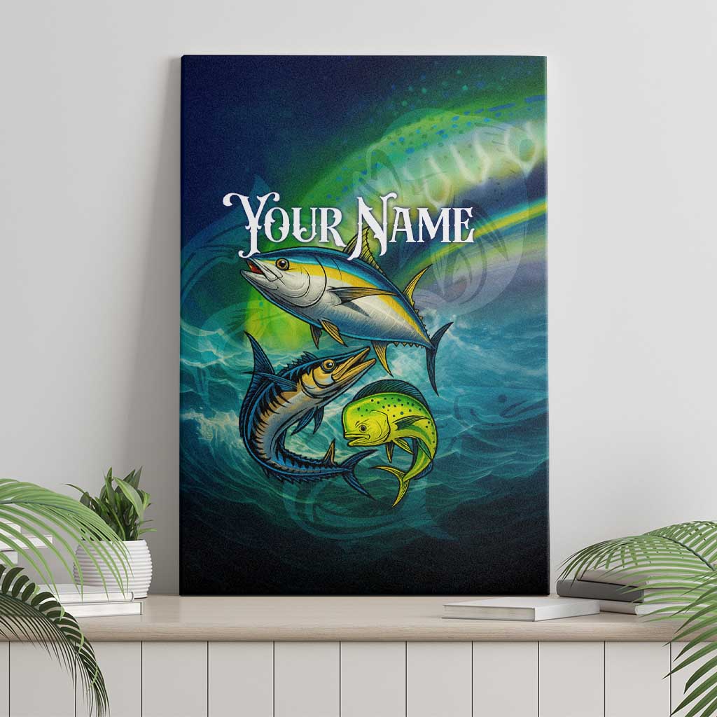 Offshore Fishing Custom Canvas Wall Art Tuna Mahi Mahi and Wahoo in Ocean Wave Design - Wonder Print Shop