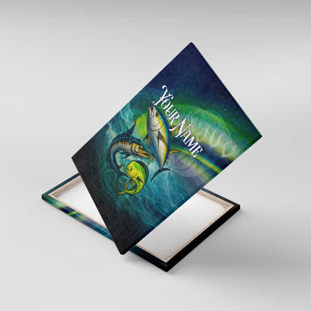 Offshore Fishing Custom Canvas Wall Art Tuna Mahi Mahi and Wahoo in Ocean Wave Design - Wonder Print Shop