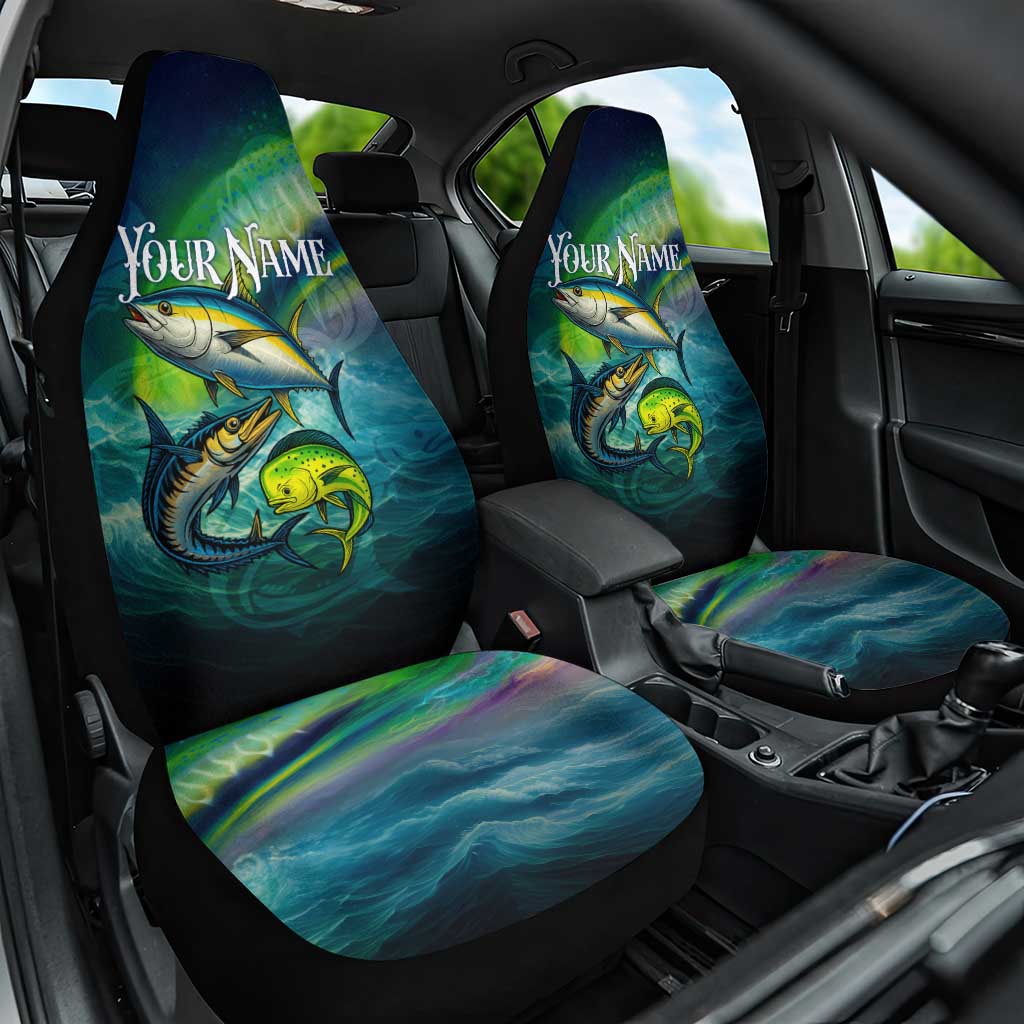 Offshore Fishing Custom Car Seat Cover Tuna Mahi Mahi and Wahoo in Ocean Wave Design - Wonder Print Shop