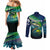 Offshore Fishing Custom Couples Matching Mermaid Dress and Long Sleeve Button Shirt Tuna Mahi Mahi and Wahoo in Ocean Wave Design - Wonder Print Shop