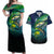 Offshore Fishing Custom Couples Matching Off Shoulder Maxi Dress and Hawaiian Shirt Tuna Mahi Mahi and Wahoo in Ocean Wave Design - Wonder Print Shop