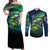 Offshore Fishing Custom Couples Matching Off Shoulder Maxi Dress and Long Sleeve Button Shirt Tuna Mahi Mahi and Wahoo in Ocean Wave Design - Wonder Print Shop