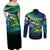 Offshore Fishing Custom Couples Matching Off Shoulder Maxi Dress and Long Sleeve Button Shirt Tuna Mahi Mahi and Wahoo in Ocean Wave Design - Wonder Print Shop