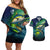 Offshore Fishing Custom Couples Matching Off Shoulder Short Dress and Hawaiian Shirt Tuna Mahi Mahi and Wahoo in Ocean Wave Design - Wonder Print Shop