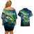 Offshore Fishing Custom Couples Matching Off Shoulder Short Dress and Hawaiian Shirt Tuna Mahi Mahi and Wahoo in Ocean Wave Design - Wonder Print Shop