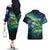 Offshore Fishing Custom Couples Matching Off The Shoulder Long Sleeve Dress and Hawaiian Shirt Tuna Mahi Mahi and Wahoo in Ocean Wave Design - Wonder Print Shop