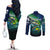 Offshore Fishing Custom Couples Matching Off The Shoulder Long Sleeve Dress and Long Sleeve Button Shirt Tuna Mahi Mahi and Wahoo in Ocean Wave Design - Wonder Print Shop