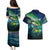 Offshore Fishing Custom Couples Matching Puletasi and Hawaiian Shirt Tuna Mahi Mahi and Wahoo in Ocean Wave Design - Wonder Print Shop