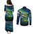 Offshore Fishing Custom Couples Matching Puletasi and Long Sleeve Button Shirt Tuna Mahi Mahi and Wahoo in Ocean Wave Design - Wonder Print Shop