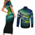 Offshore Fishing Custom Couples Matching Short Sleeve Bodycon Dress and Long Sleeve Button Shirt Tuna Mahi Mahi and Wahoo in Ocean Wave Design - Wonder Print Shop