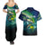 Offshore Fishing Custom Couples Matching Summer Maxi Dress and Hawaiian Shirt Tuna Mahi Mahi and Wahoo in Ocean Wave Design - Wonder Print Shop