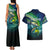 Offshore Fishing Custom Couples Matching Tank Maxi Dress and Hawaiian Shirt Tuna Mahi Mahi and Wahoo in Ocean Wave Design - Wonder Print Shop