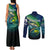Offshore Fishing Custom Couples Matching Tank Maxi Dress and Long Sleeve Button Shirt Tuna Mahi Mahi and Wahoo in Ocean Wave Design - Wonder Print Shop