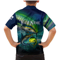 Offshore Fishing Custom Family Matching Mermaid Dress and Hawaiian Shirt Tuna Mahi Mahi and Wahoo in Ocean Wave Design - Wonder Print Shop