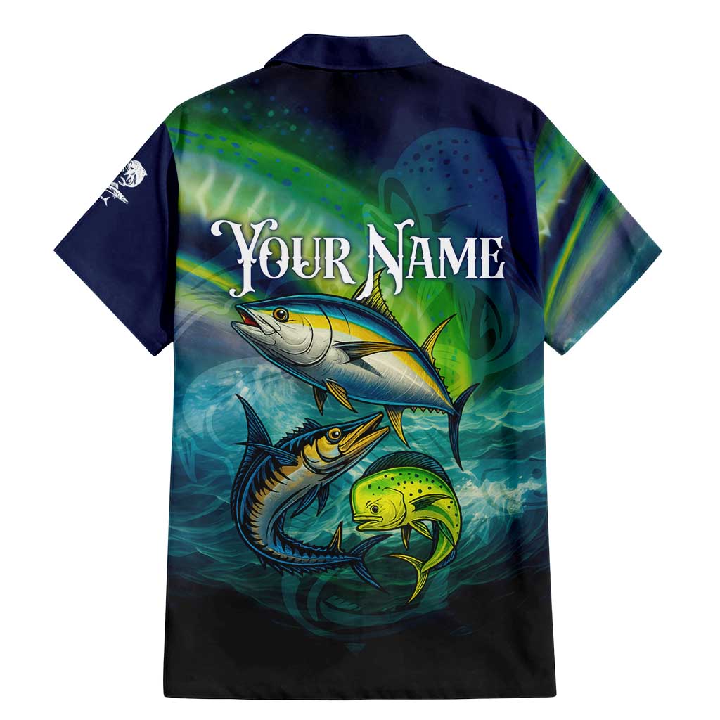 Offshore Fishing Custom Family Matching Mermaid Dress and Hawaiian Shirt Tuna Mahi Mahi and Wahoo in Ocean Wave Design - Wonder Print Shop