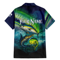 Offshore Fishing Custom Family Matching Mermaid Dress and Hawaiian Shirt Tuna Mahi Mahi and Wahoo in Ocean Wave Design - Wonder Print Shop