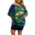 Offshore Fishing Custom Family Matching Off Shoulder Short Dress and Hawaiian Shirt Tuna Mahi Mahi and Wahoo in Ocean Wave Design - Wonder Print Shop