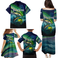 Offshore Fishing Custom Family Matching Puletasi and Hawaiian Shirt Tuna Mahi Mahi and Wahoo in Ocean Wave Design - Wonder Print Shop