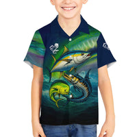 Offshore Fishing Custom Family Matching Puletasi and Hawaiian Shirt Tuna Mahi Mahi and Wahoo in Ocean Wave Design - Wonder Print Shop